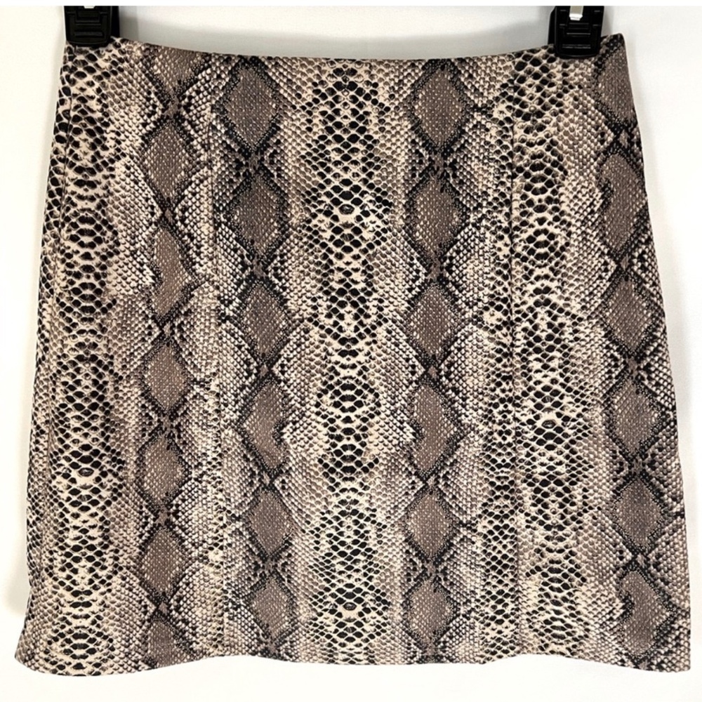 L Love Faux Suede Snake Skin Edgy Boho Retro Stretch Mini Pencil Brown Skirt M